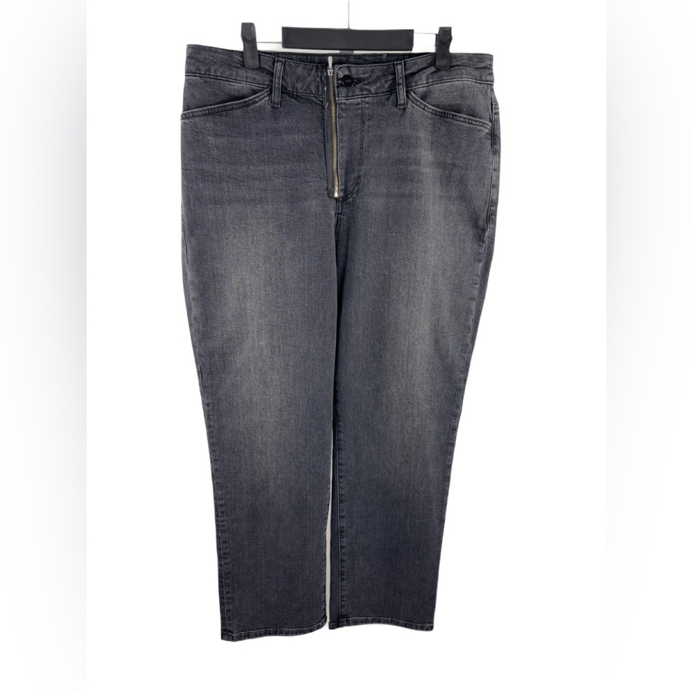 PAIGE Noella Exposed Zip Crop Relaxed Straight Leg Jeans Black Shore Sz Plus 32